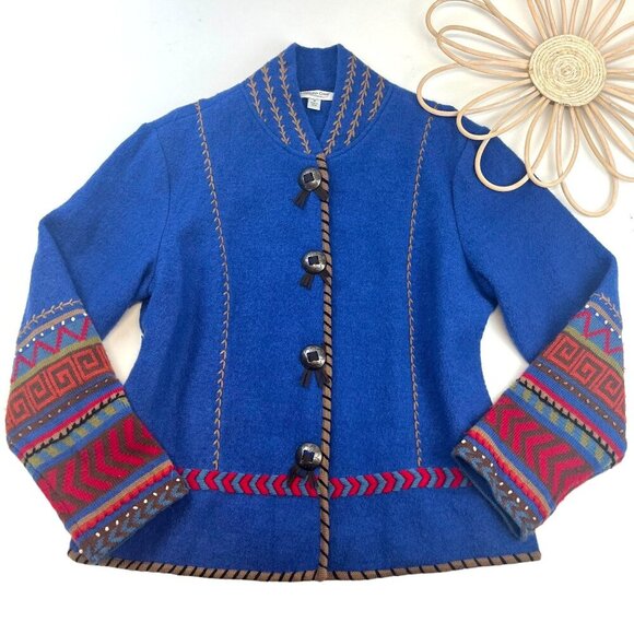 Coldwater Creek Aztec Wool Embroidered Jacket Ladies Size MED Long Sleeve - Picture 1 of 12